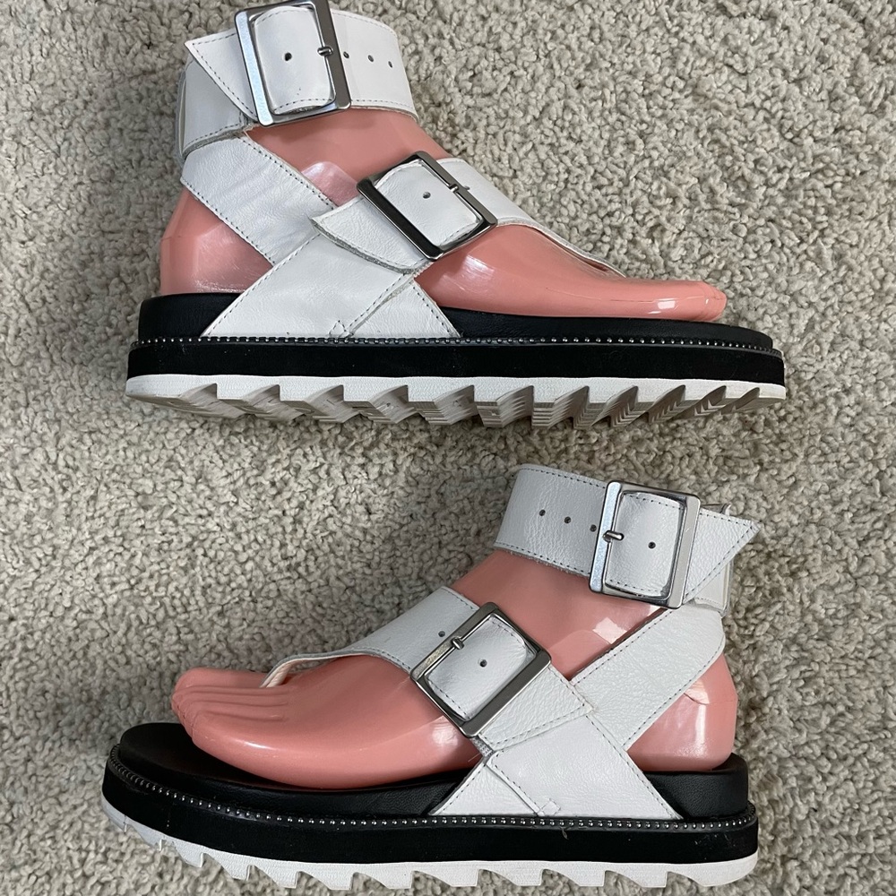 Sorel White Leather Platform Sandals with Pink Footbed - Picture 3 of 7